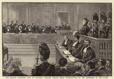 El caso de envenenamiento belga en Amberes, Madame Joniaux siendo interrogada por el presidente del tribunal de Charles J. Staniland
